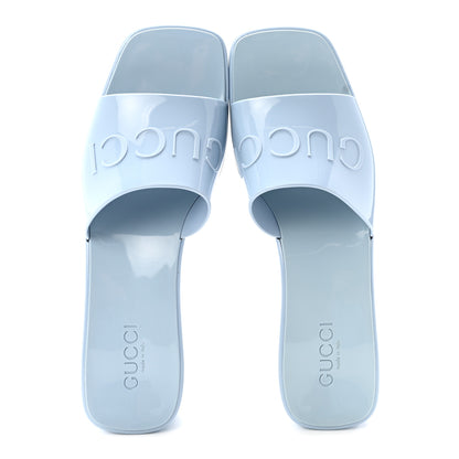 Gucci Rubber Gucci Logo Womens Platform 20/60mm Slide Sandals 41 Porcelain Light Blue 2 of 10