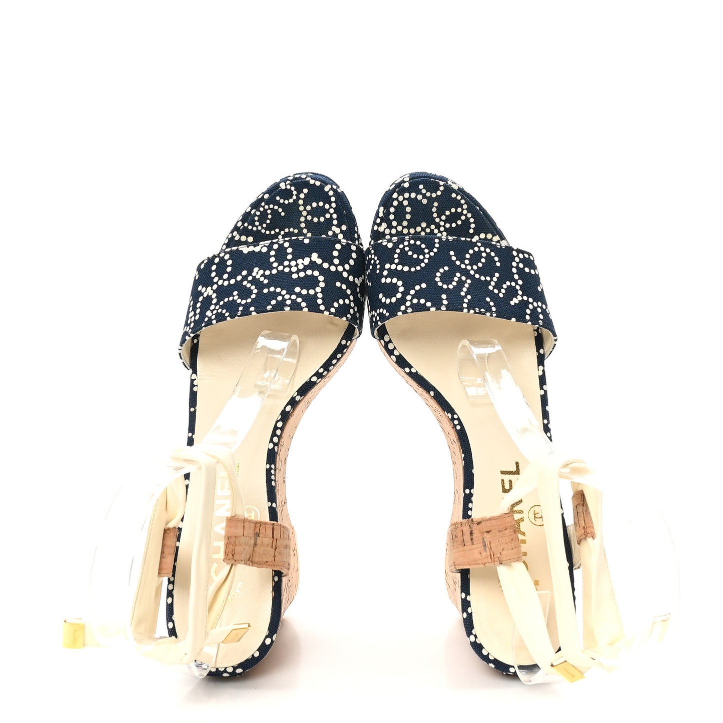 Canvas Lambskin Cork CC Wedge Sandals Navy Blue