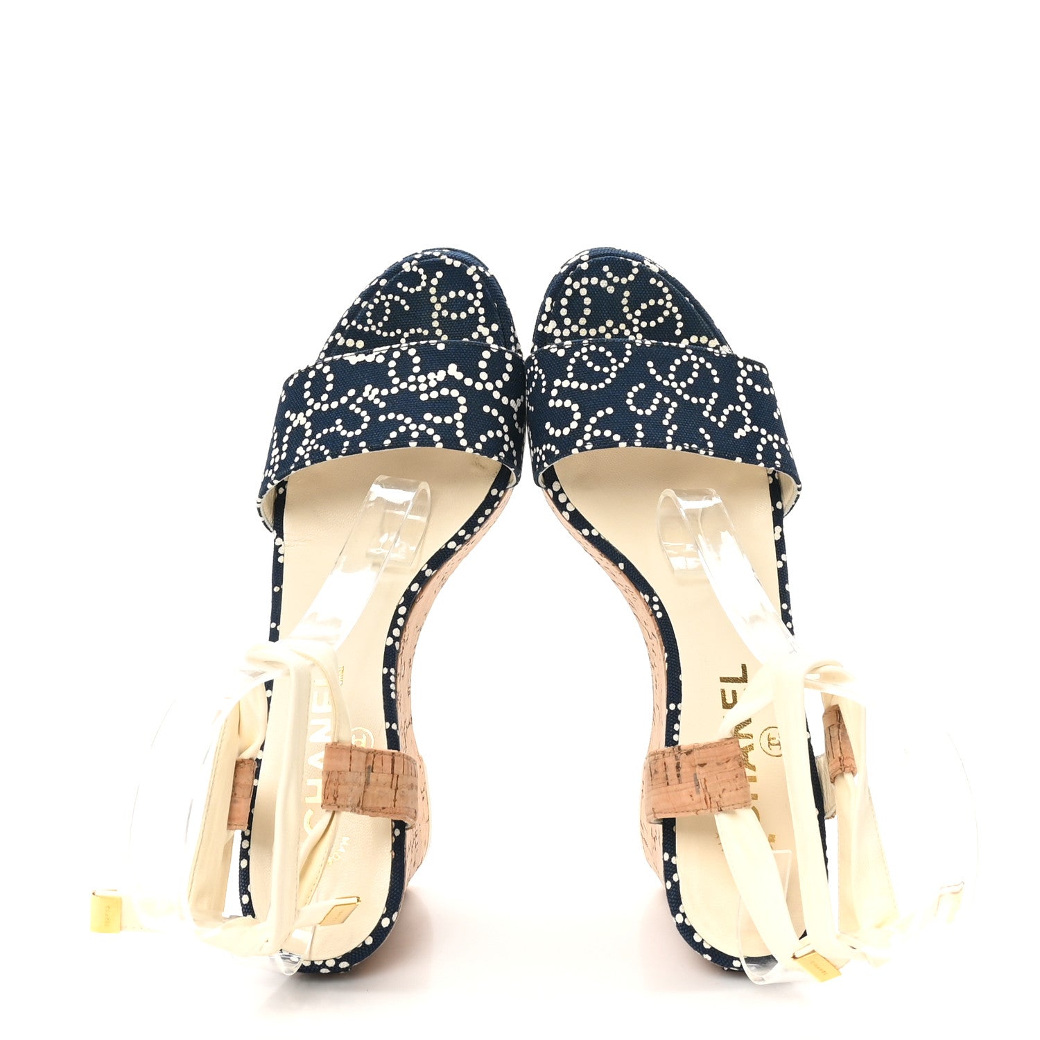 Chanel Canvas Lambskin Cork CC Wedge Sandals Navy Blue 2 of 9