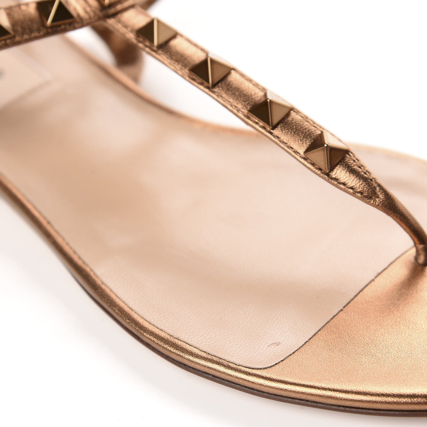 Metallic Nappa Rockstud Ankle Wrap Flat Thong Sandals 37 Bronze