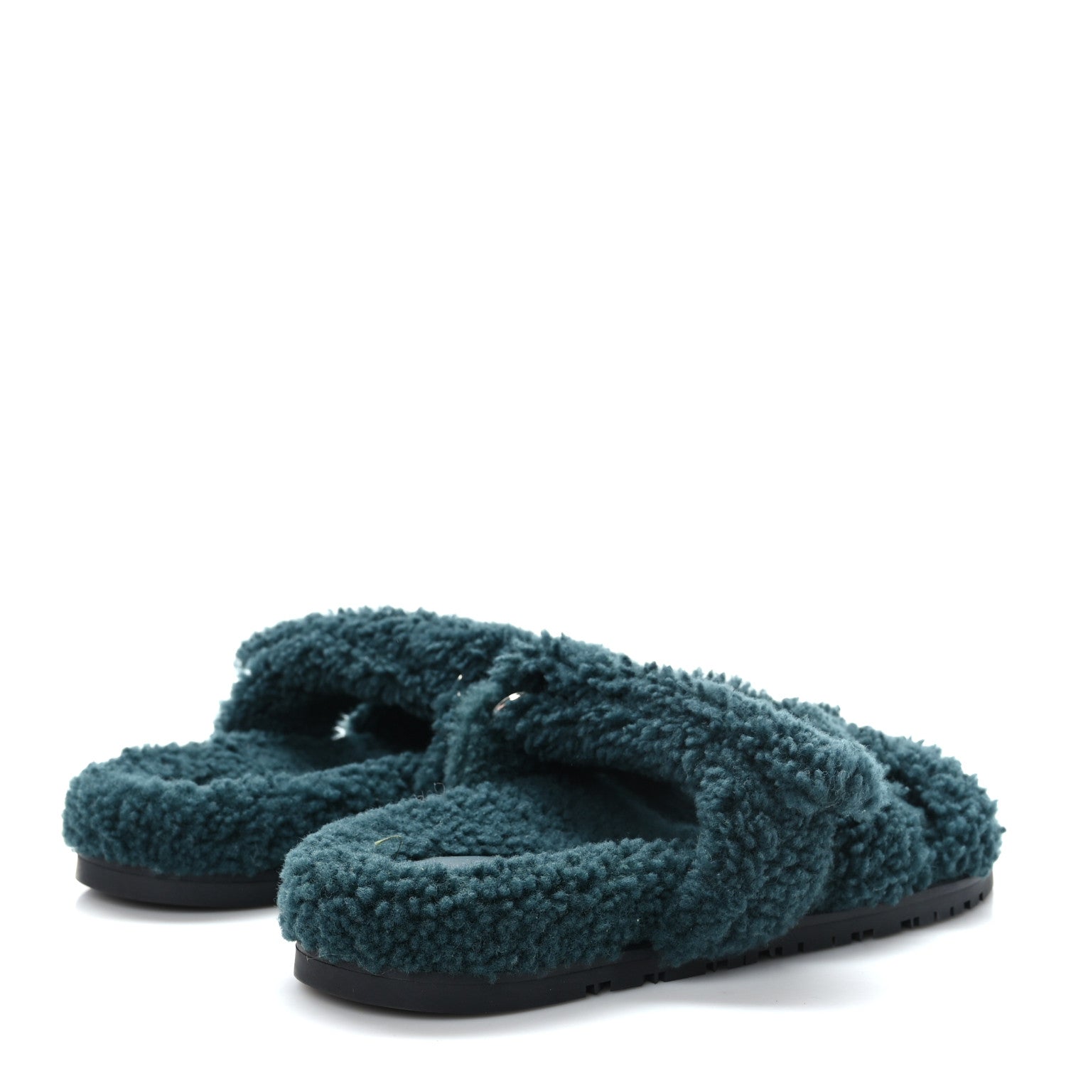 Hermes Woolskin Womens Chypre Sandals 38 Vert Anglais 4 of 8