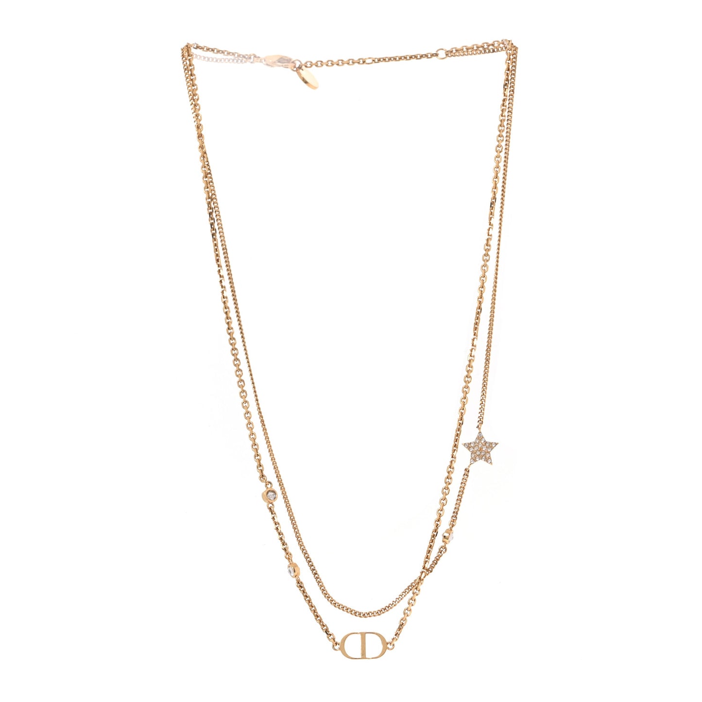 Metal Crystal Petit CD Double Necklace Gold