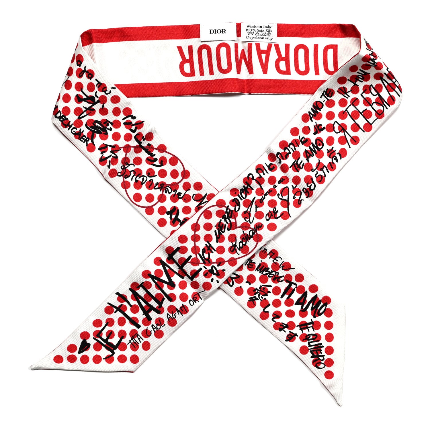 Christian Dior Silk Dots Dioramour Mitzah Scarf White Red 1 of 4