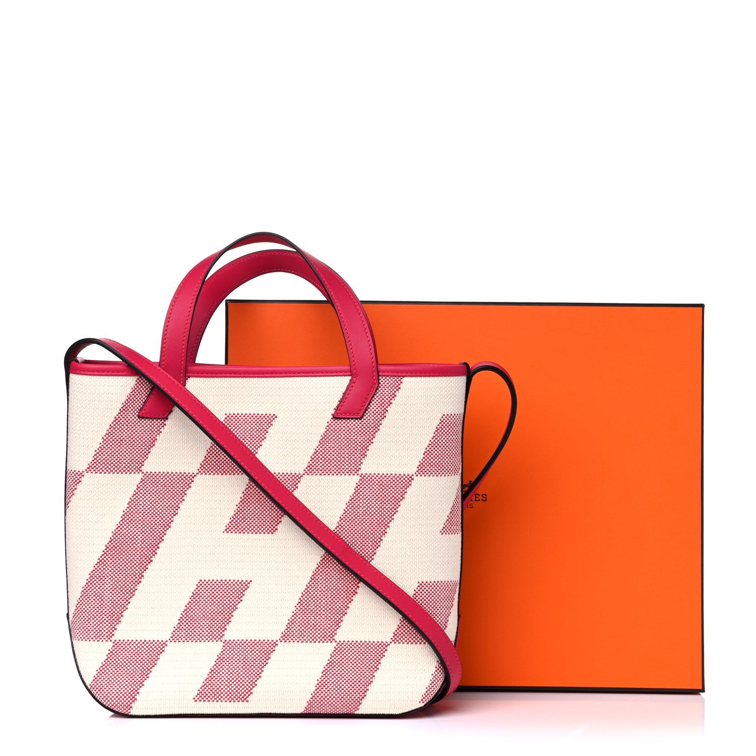 Hermes Swift Toile H Cabas H En Biais 27 Ecru Framboise 12 of 12