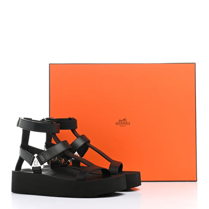 Hermes Calfskin Womens Enid Sandals 37 Black 9 of 9