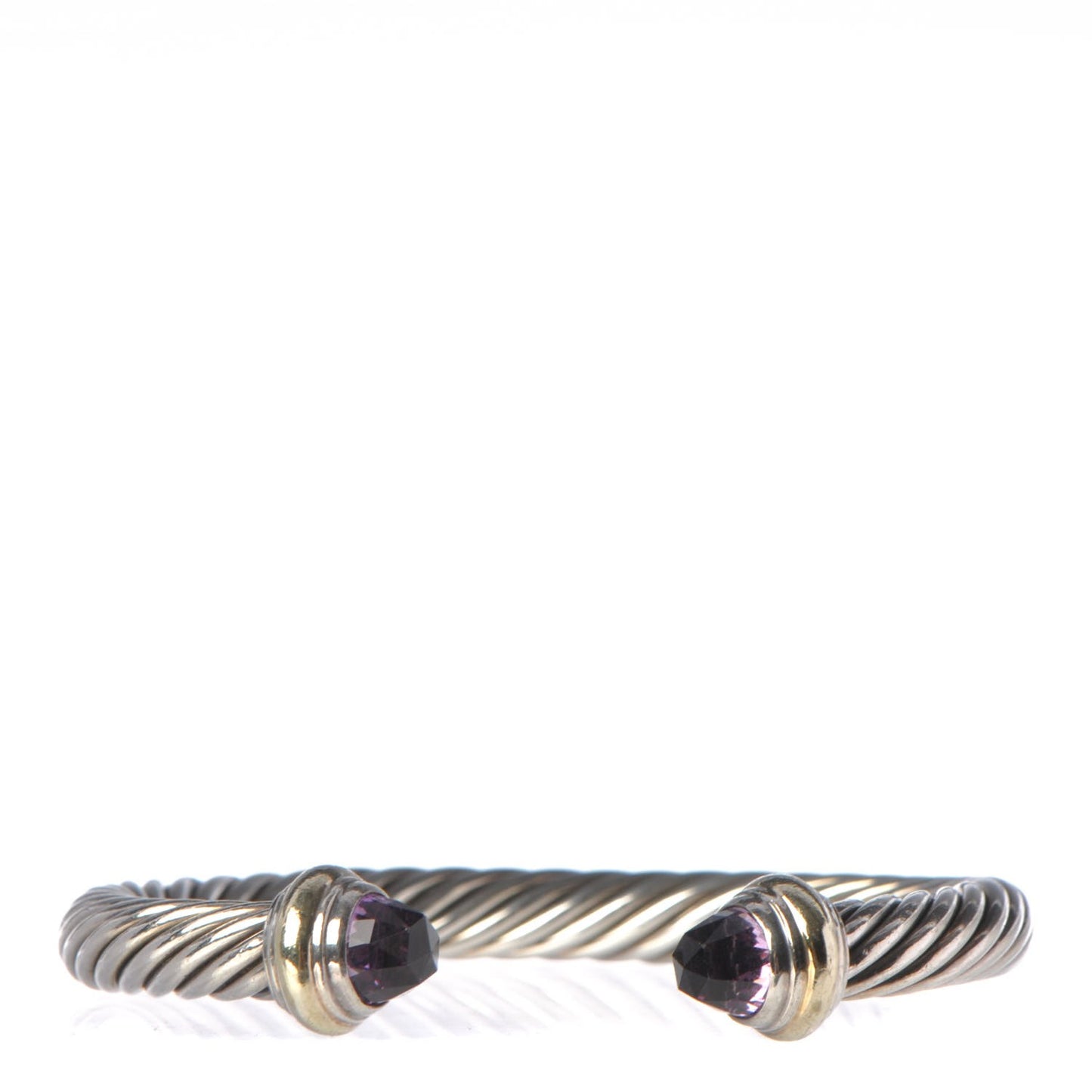 Sterling Silver 14K Yellow Gold Amethyst 7mm Cable Classics Bracelet