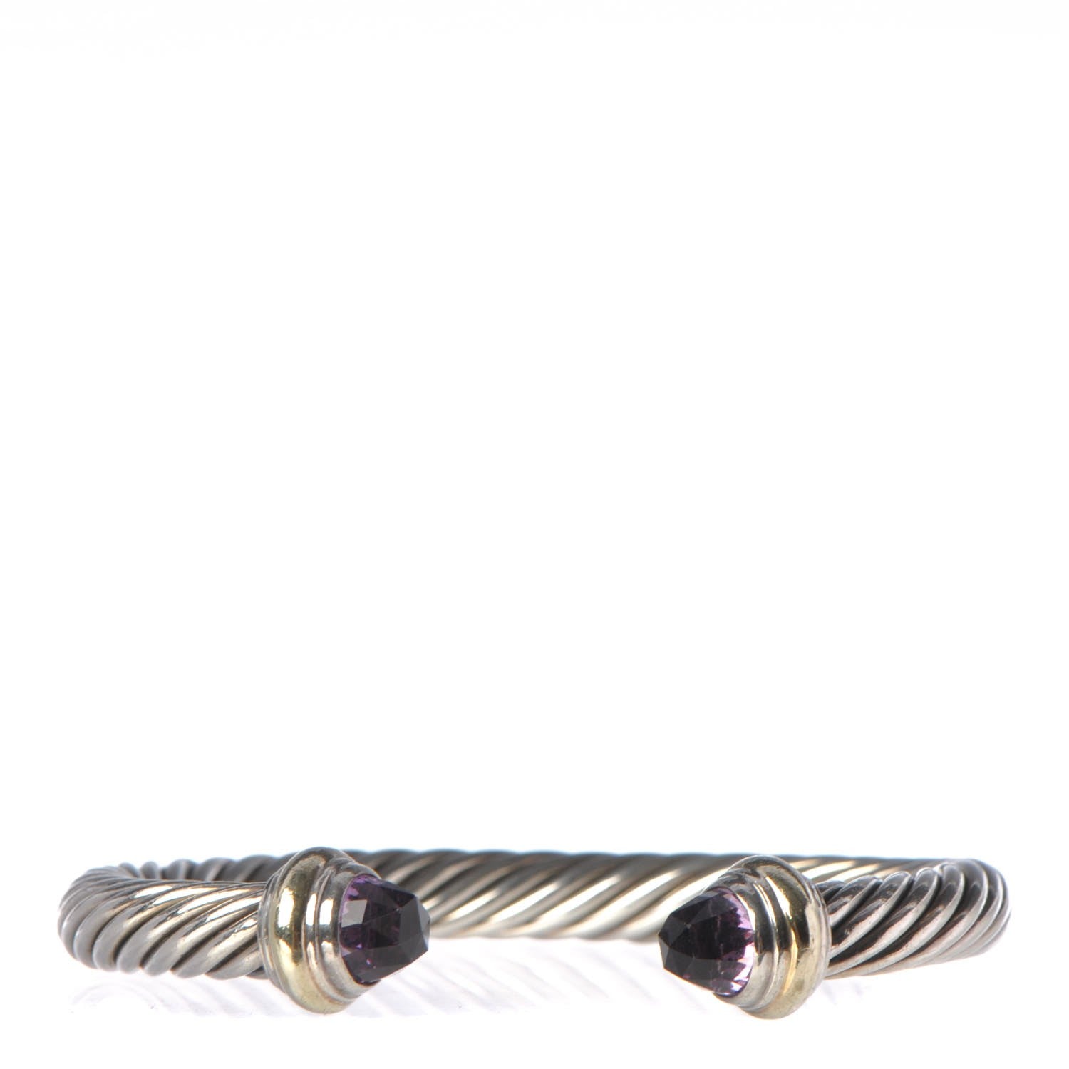 David Yurman Sterling Silver 14K Yellow Gold Amethyst 7mm Cable Classics Bracelet 1 of 5