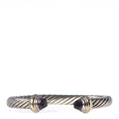 David Yurman Sterling Silver 14K Yellow Gold Amethyst 7mm Cable Classics Bracelet 1 of 5