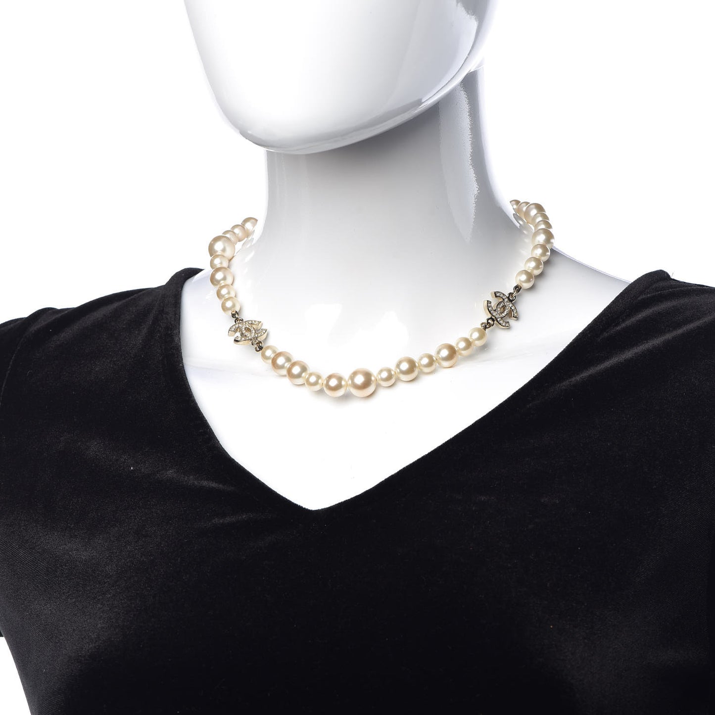 Crystal Pearl CC Short Necklace Gold