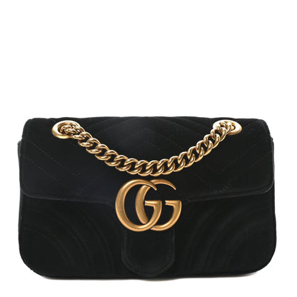 Gucci Velvet Matelasse Mini GG Marmont Shoulder Bag Black 1 of 11