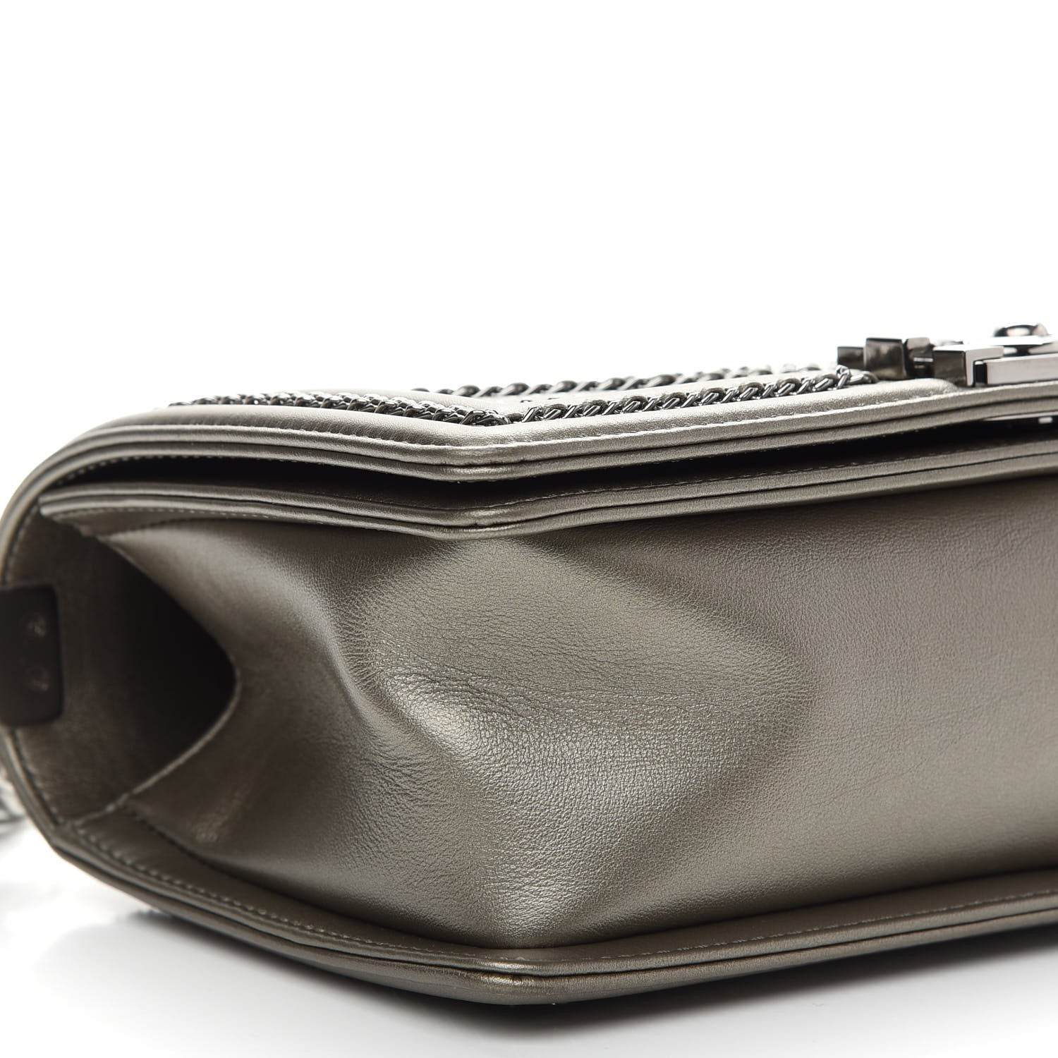 Chanel Metallic Crumpled Calfskin Chevron Chain Medium Boy Flap Grey 8 of 9