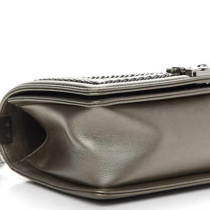 Chanel Metallic Crumpled Calfskin Chevron Chain Medium Boy Flap Grey 8 of 9