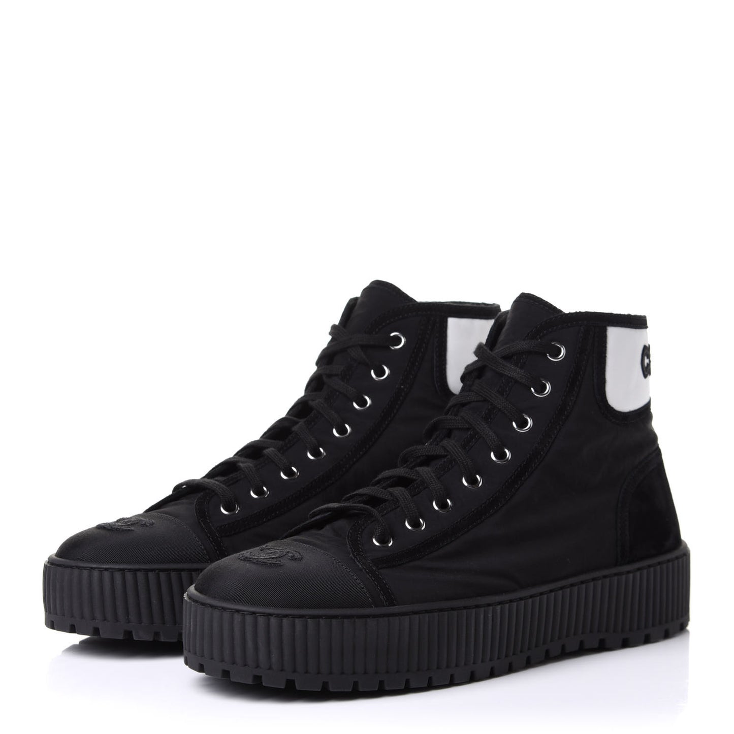 Fabric Suede Kidskin Grosgrain Lace Up Cap Toe Sneakers 42 Black White