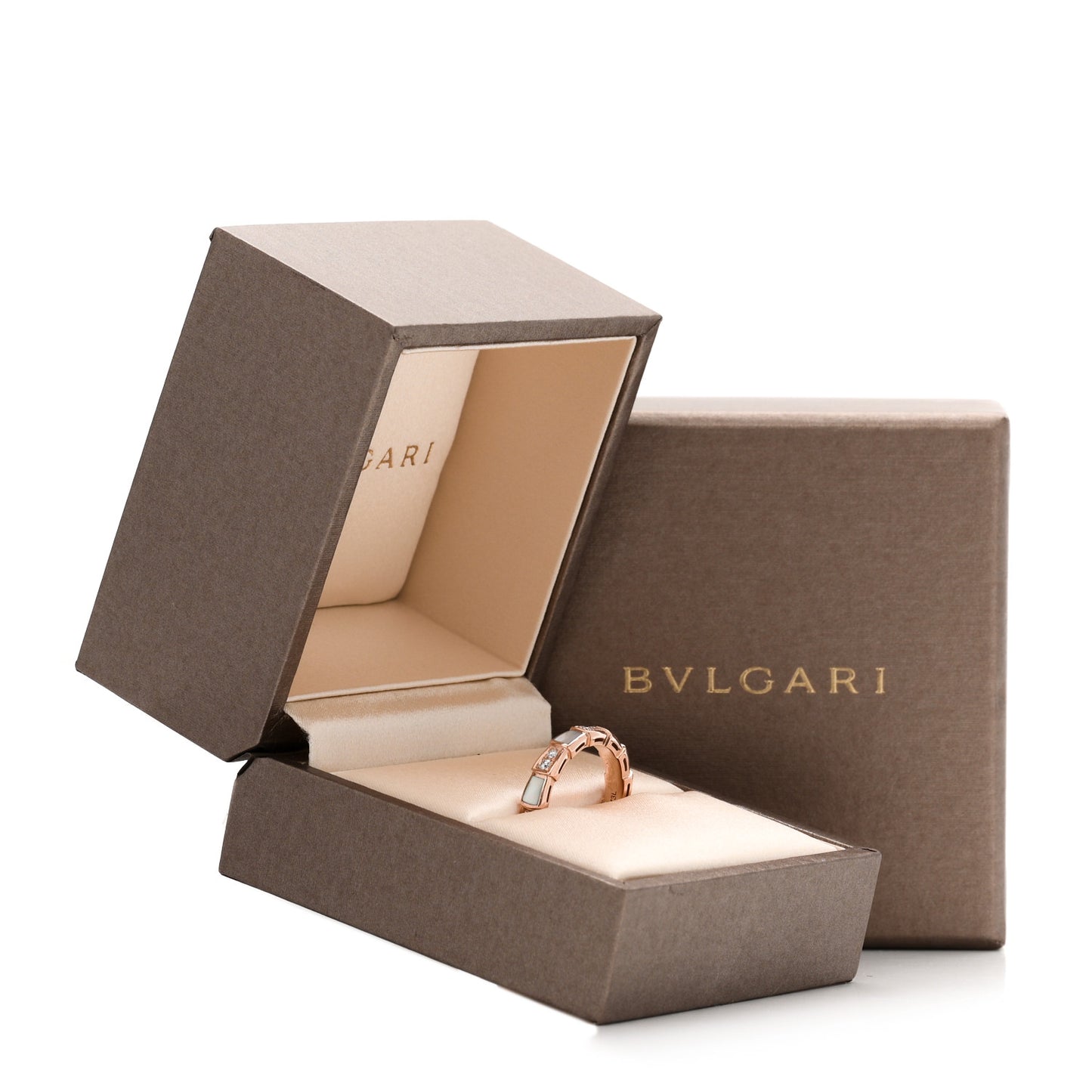 18K Rose Gold Diamond Mother of Pearl 4mm Serpenti Viper Band Ring 52 6
