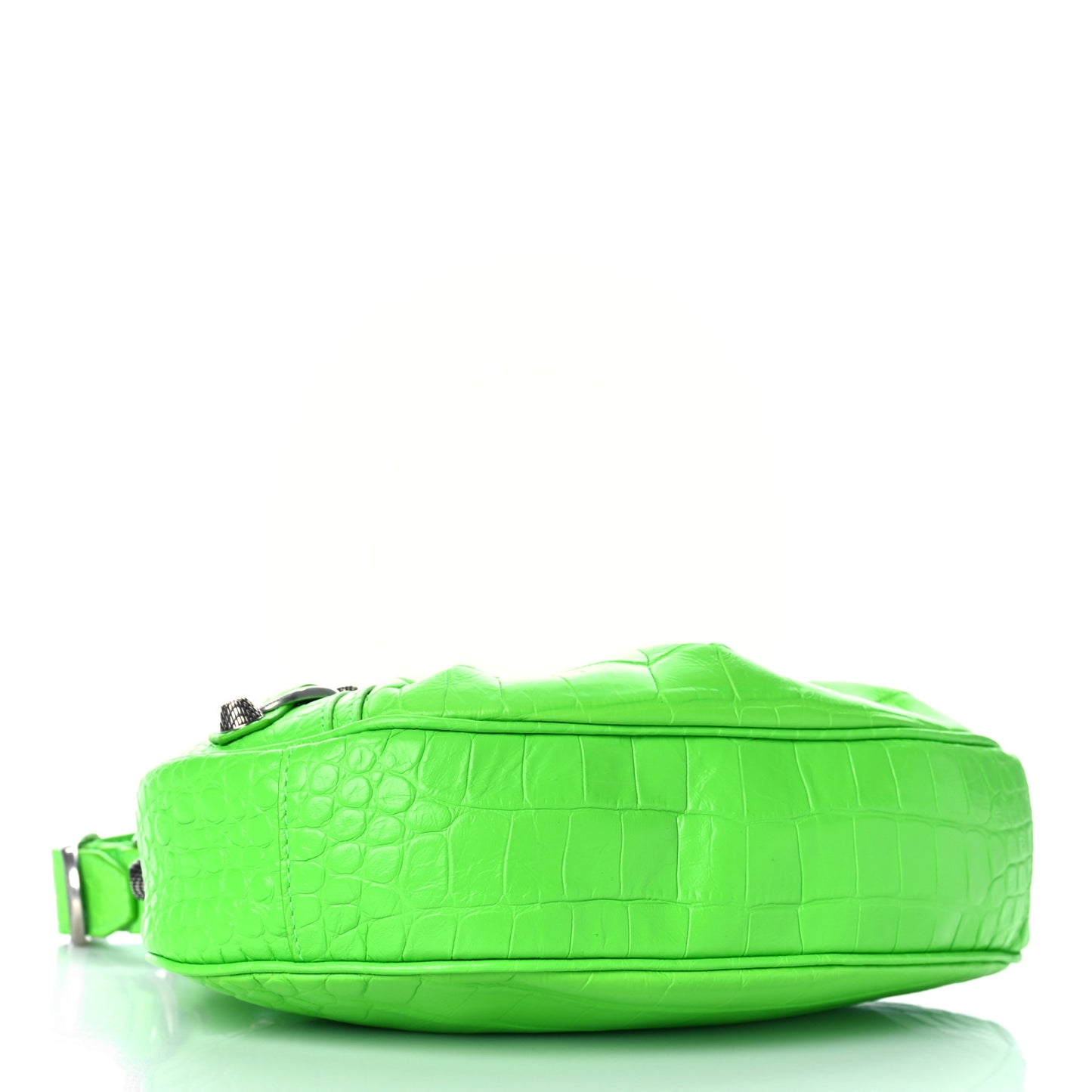 Extra Supple Calfskin Crocodile Embossed Le Cagole Shoulder Bag XS Acid Green