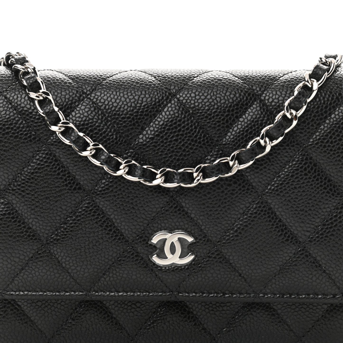 Caviar Quilted Mini Wallet On Chain WOC Black