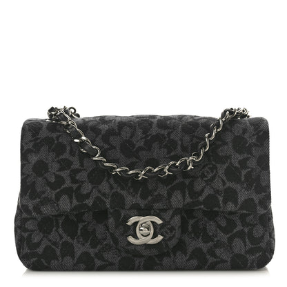Chanel Printed Denim Quilted Flower Mini Rectangular Flap Black 1 of 11