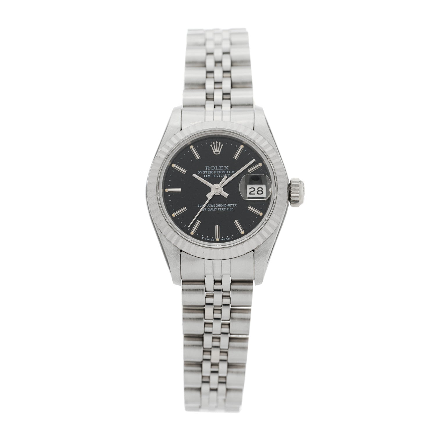 Rolex Stainless Steel 18K White Gold 26mm Oyster Perpetual Datejust Watch Black 69174 1 of 4