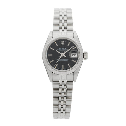 Rolex Stainless Steel 18K White Gold 26mm Oyster Perpetual Datejust Watch Black 69174 1 of 4