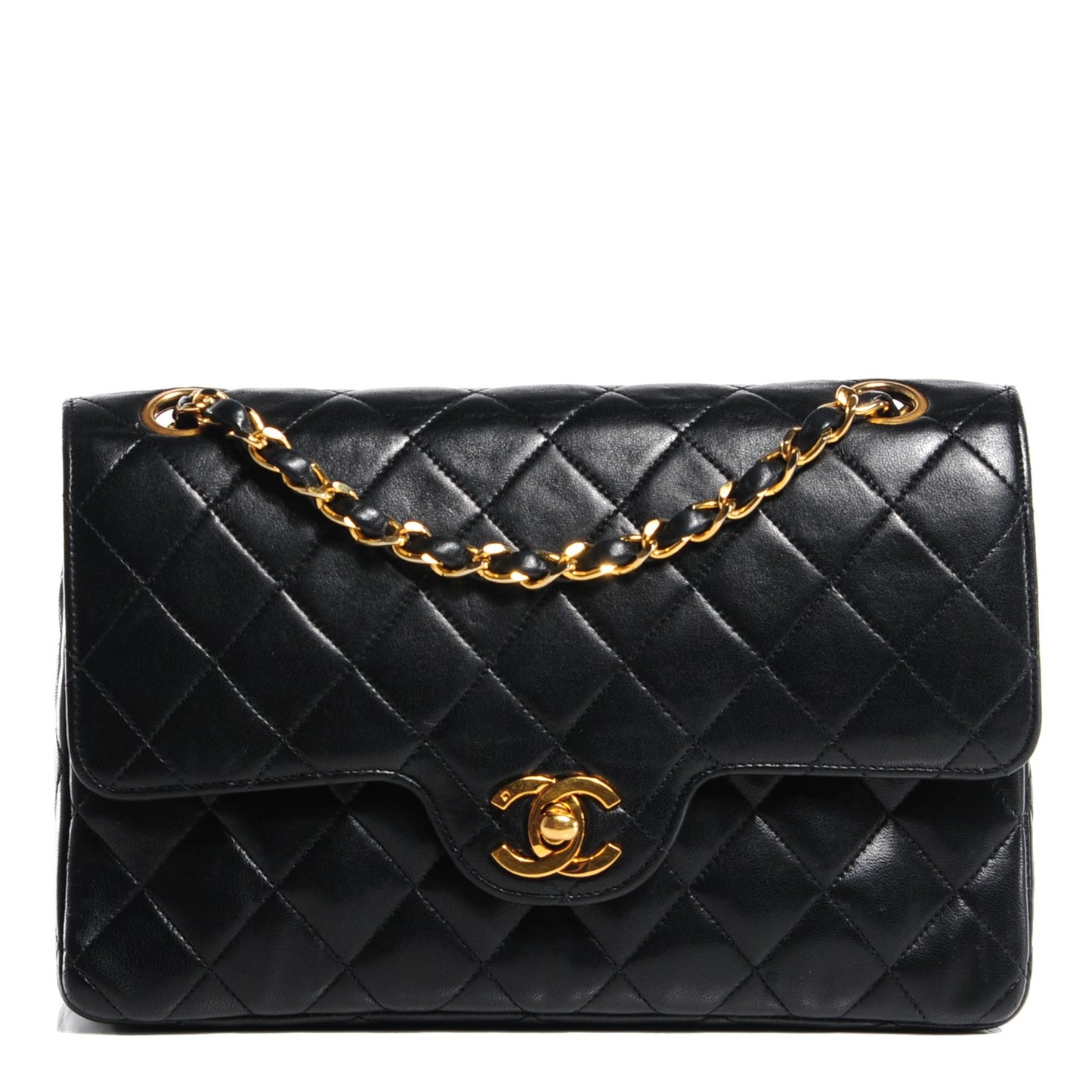 Lambskin Quilted Small Double Flap Black