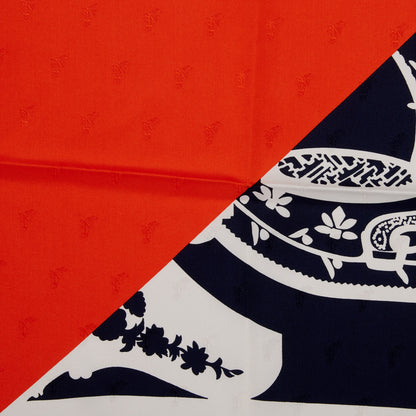 Hermes Silk Quadrige Etriers Tattoo Scarf 90 Vermillon Marine Blanc 2 of 3