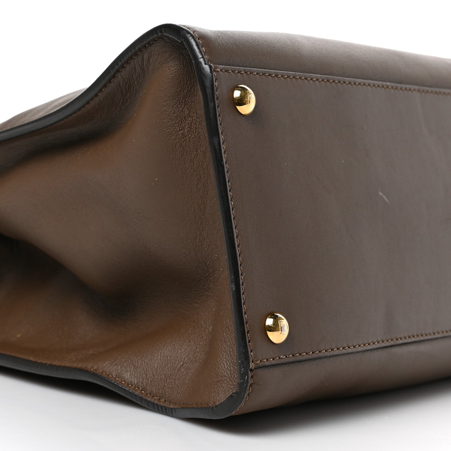 Fendi Vitello Seta Glazed Fabric FF 1974 Large Peekaboo X-Lite Maya Mogano Panna 6 of 9