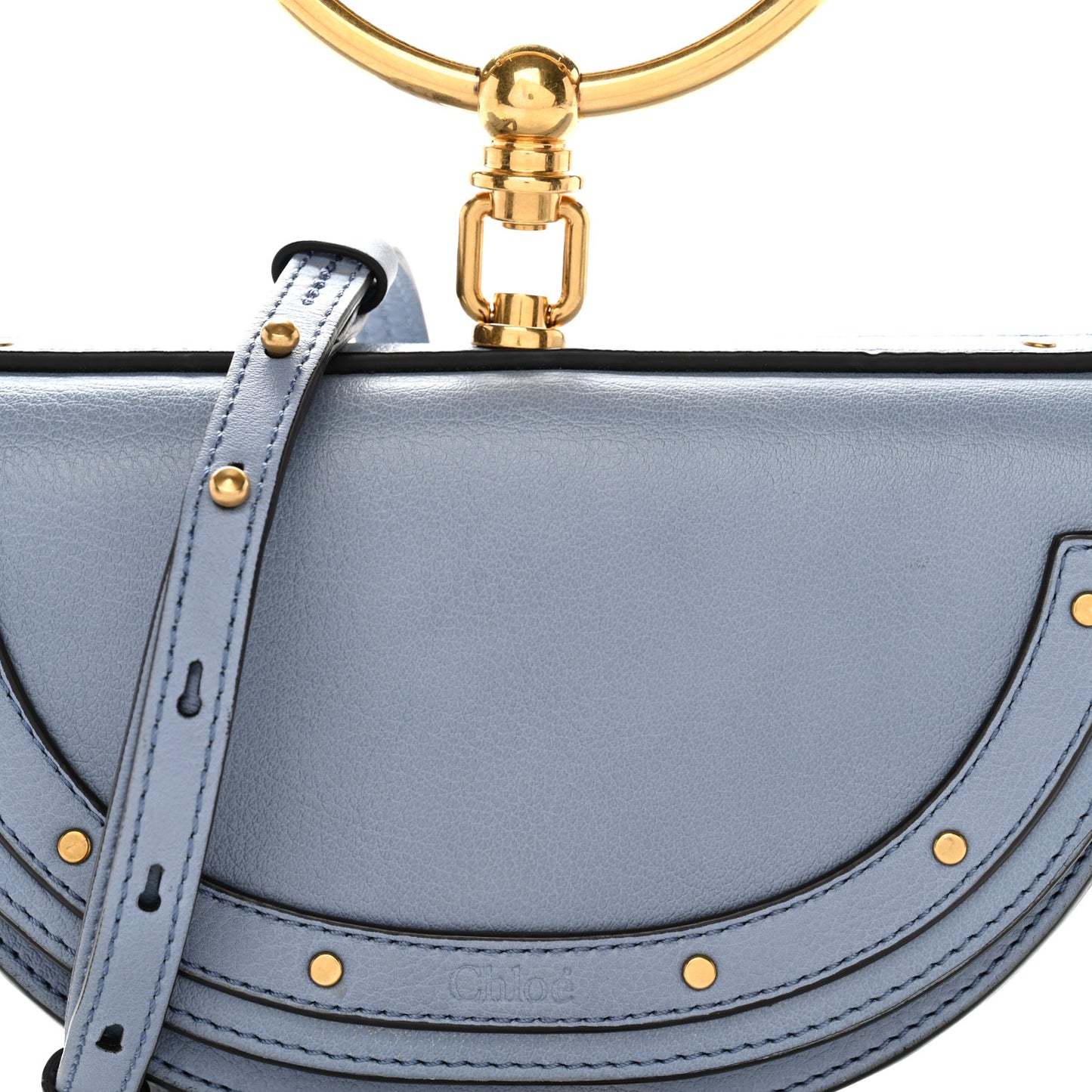Calfskin Small Nile Bracelet Minaudiere Bag Washed Blue