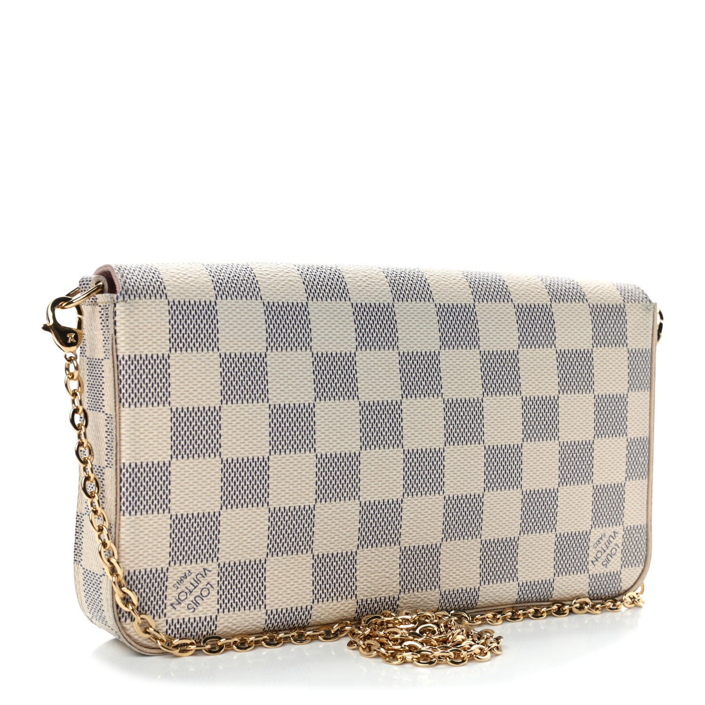 Damier Azur Pochette Felicie Chain Wallet Rose Ballerine