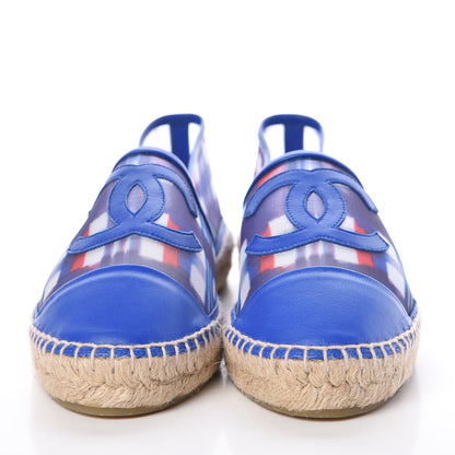 Chanel Mesh Lambskin Plaid Print CC Espadrilles 40 Blue White Red 2 of 8