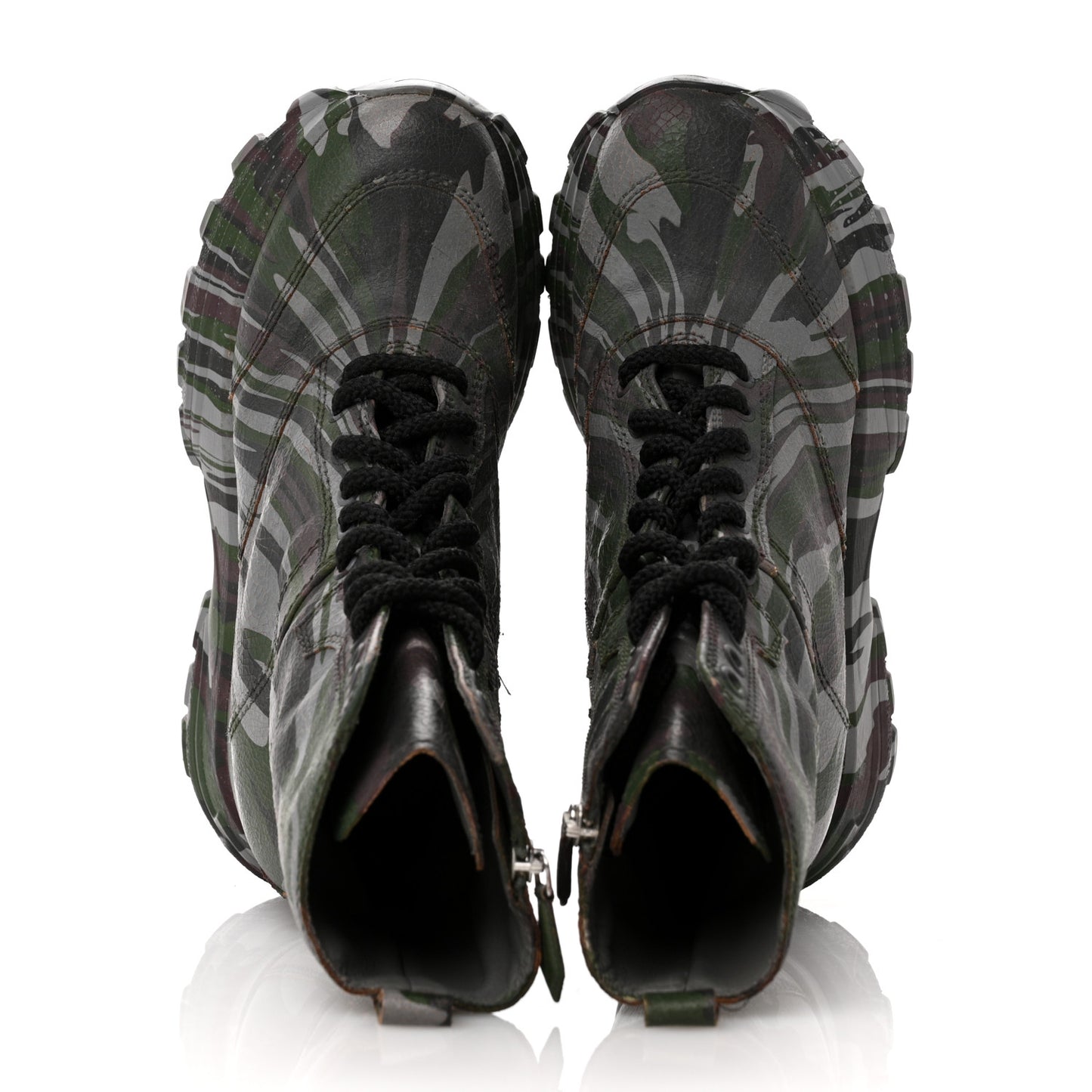 Crackled Calfskin Camo Print Womens Wedge Platform Combat Boots 37.5 Multicolor