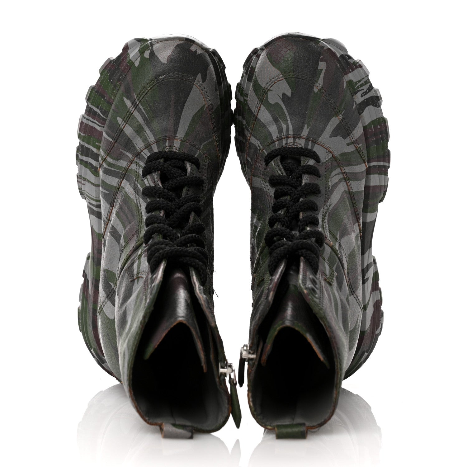 Miu Miu Crackled Calfskin Camo Print Womens Wedge Platform Combat Boots 37.5 Multicolor 2 of 14