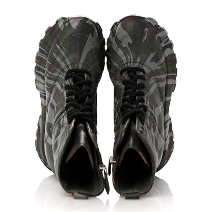 Miu Miu Crackled Calfskin Camo Print Womens Wedge Platform Combat Boots 37.5 Multicolor 2 of 14