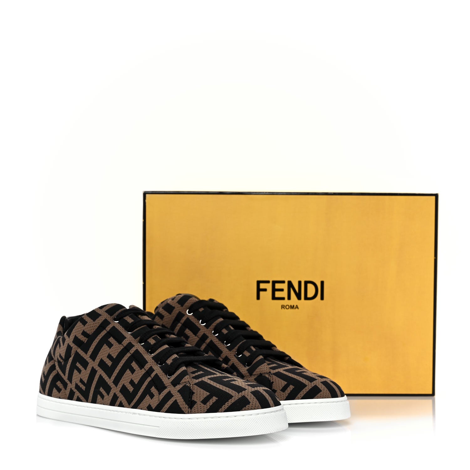 Fendi Tech Fabric FF Mens Lace Up Low Top Sneakers 8 Tobacco Black 9 of 9