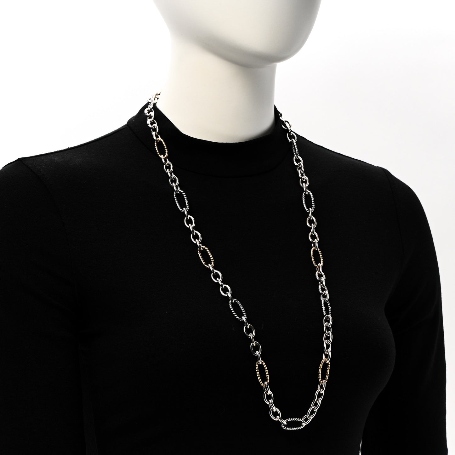 Sterling Silver 18K Yellow Gold Figaro Link Necklace 32"