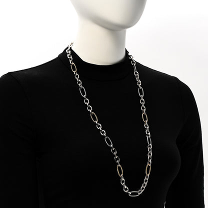 David Yurman Sterling Silver 18K Yellow Gold Figaro Link Necklace 32" 2 of 5