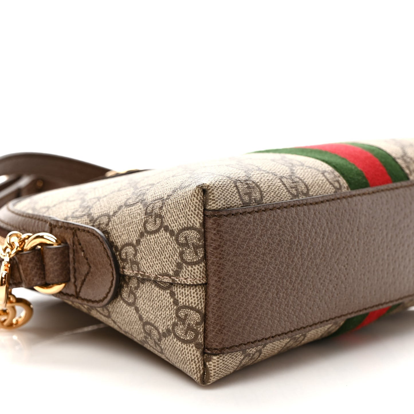 GG Supreme Monogram Textured Dollar Calfskin Web Small Ophidia Dome Shoulder Bag Beige Ebony New Acero