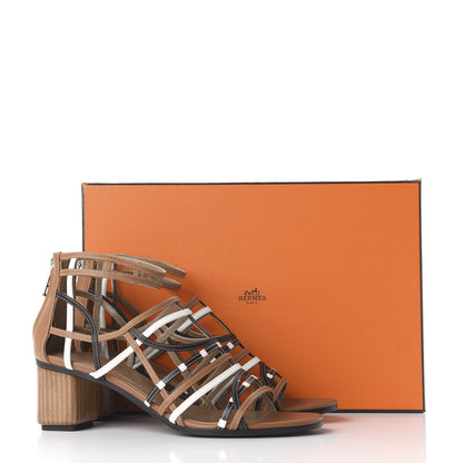 Hermes Calfskin Ragazza Sandals 37.5 Palissandre White Black 10 of 10