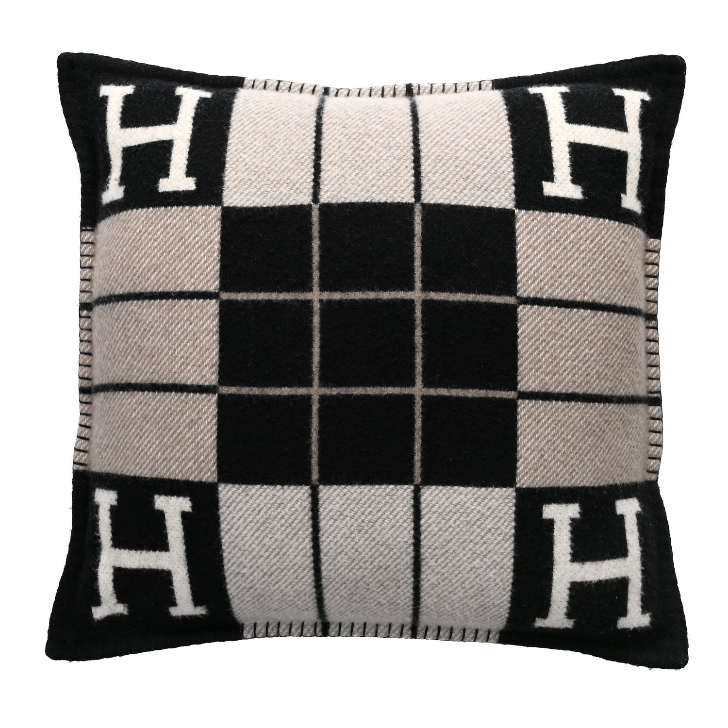 Hermes Wool Cashmere Avalon III Pillow PM Ecru Black 1 of 3