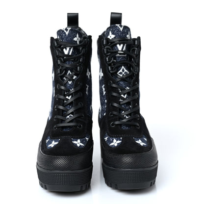 Louis Vuitton Calfskin Monogram Denim Laureate Platform Desert Boots 37 Grey 2 of 8