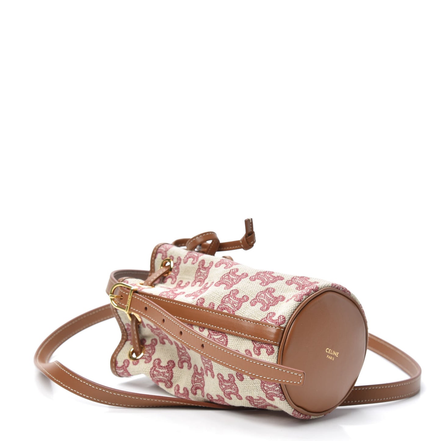 Canvas Calfskin Triomphe Embroidered Bucket Bag Fox Red
