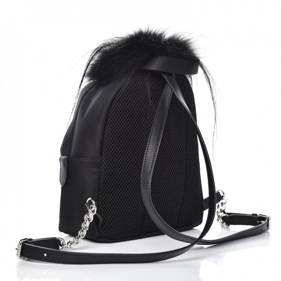 Nylon Vitello Dolce Goat Fox Fur Crocodile Monster Eyes Mini Backpack Black Sunflower