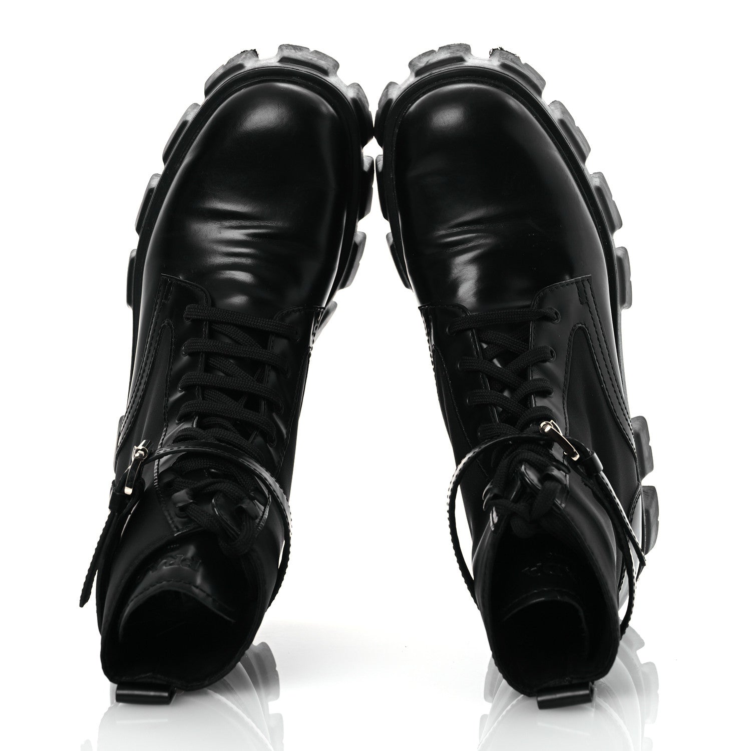 Prada Spazzolato Rois Nylon Metal Triangle Logo Monolith Pouch Pocket 55mm Boots 39.5 Black 2 of 15