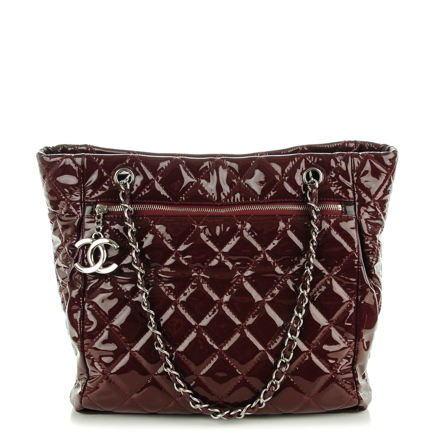 Patent Quilted Large Chic and Glitter Tote Dark Red