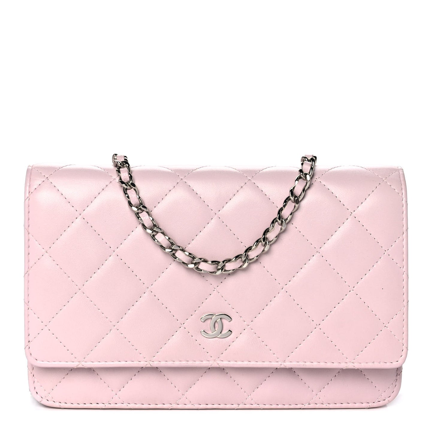 Lambskin Quilted Wallet On Chain WOC Light Pink