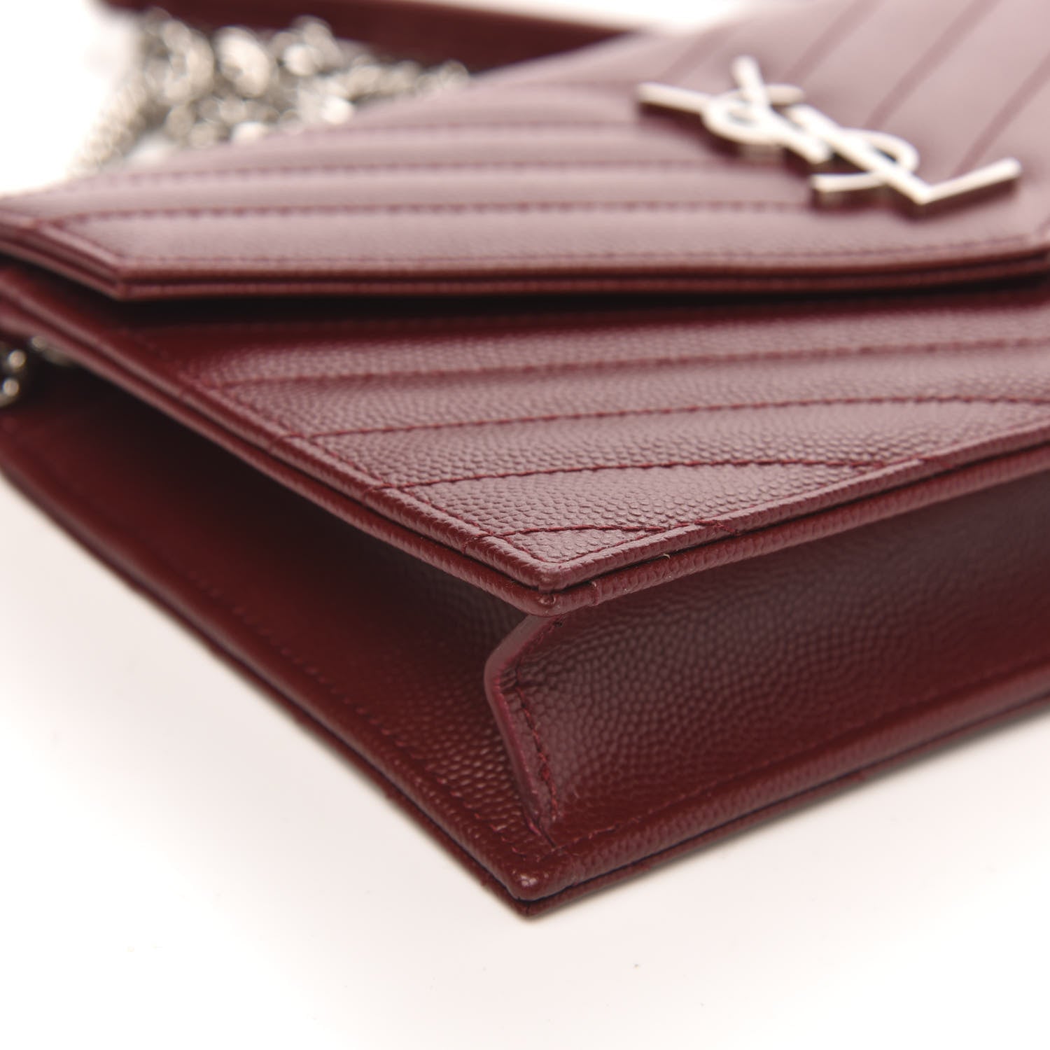 Saint Laurent Grain De Poudre Matelasse Chevron Monogram Envelope Chain Wallet Palissandre 7 of 8