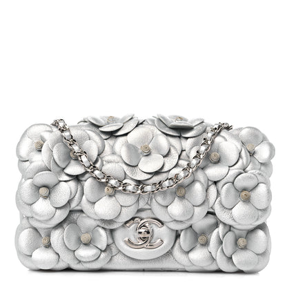 Chanel Metallic Lambskin Quilted Mini Camellia Flap Silver 1 of 9