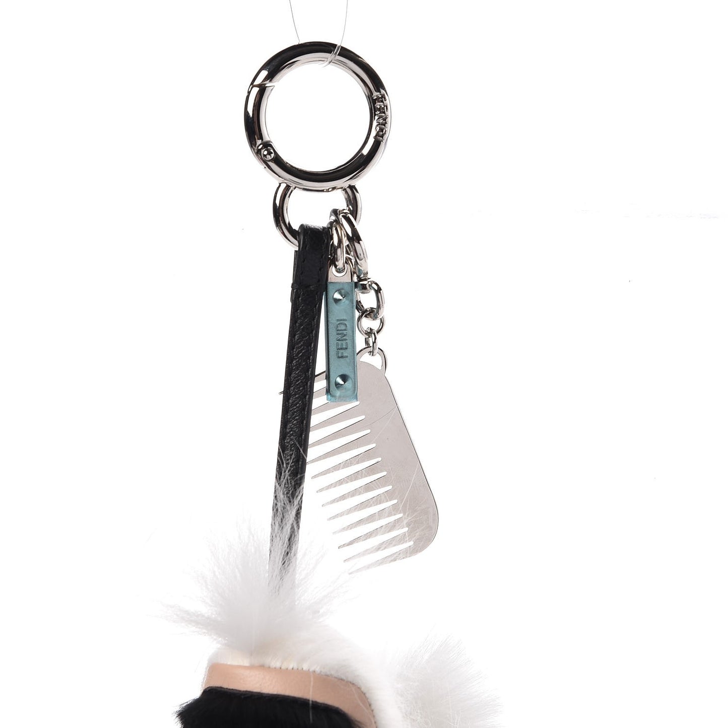 Fox Goat Mink Fur Nappa Crystal Studded Mini Karlito Tuxedo Bag Charm White Multicolor