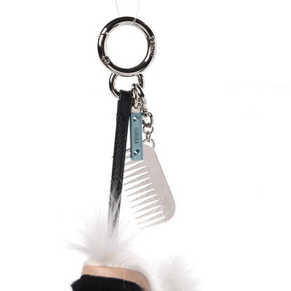 Fendi Fox Goat Mink Fur Nappa Crystal Studded Mini Karlito Tuxedo Bag Charm White Multicolor 4 of 5