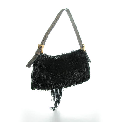 Fendi Lizard Beaded Fringe Baguette Black 3 of 10