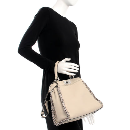 Fendi Cuoio Romano Selleria Elaphe Lace Up Medium Peekaboo Iconic Satchel Latte Taupe 3 of 8
